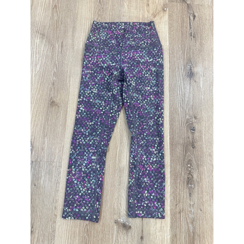 Lululemon Wunder Under High Rise Crop Leggings Purple Floral LW6AV6S Size 2‎